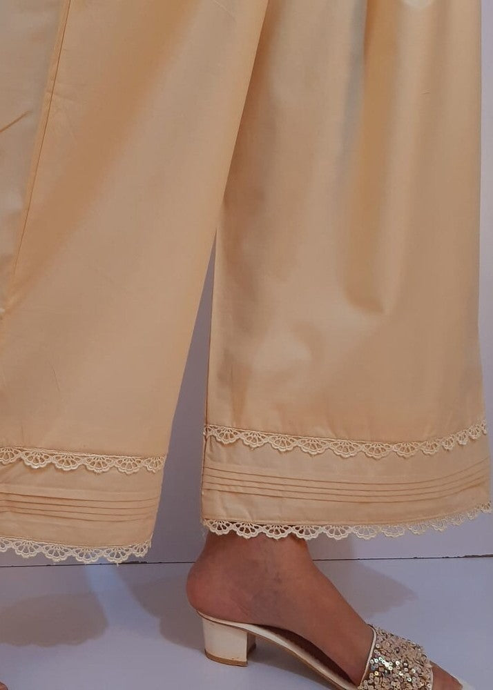 Zardi Laces Embellished Cotton Palazzo Beige PT38 Women 1pcs