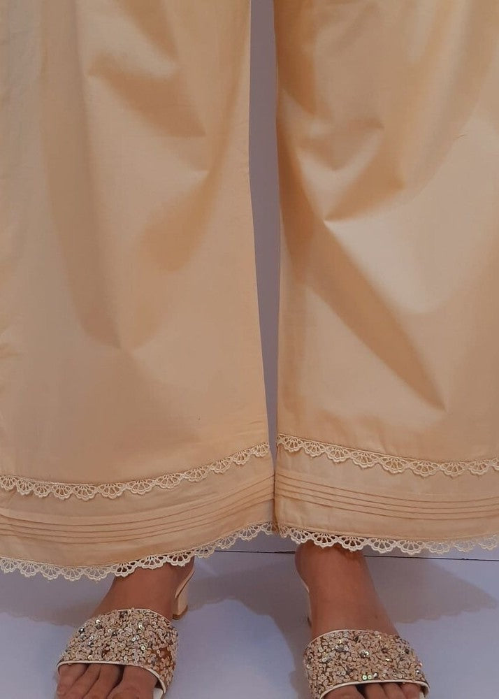 Zardi Laces Embellished Cotton Palazzo Beige PT38 Women 1pcs