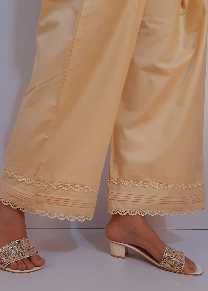 Zardi Laces Embellished Cotton Palazzo Beige PT38 Women 1pcs