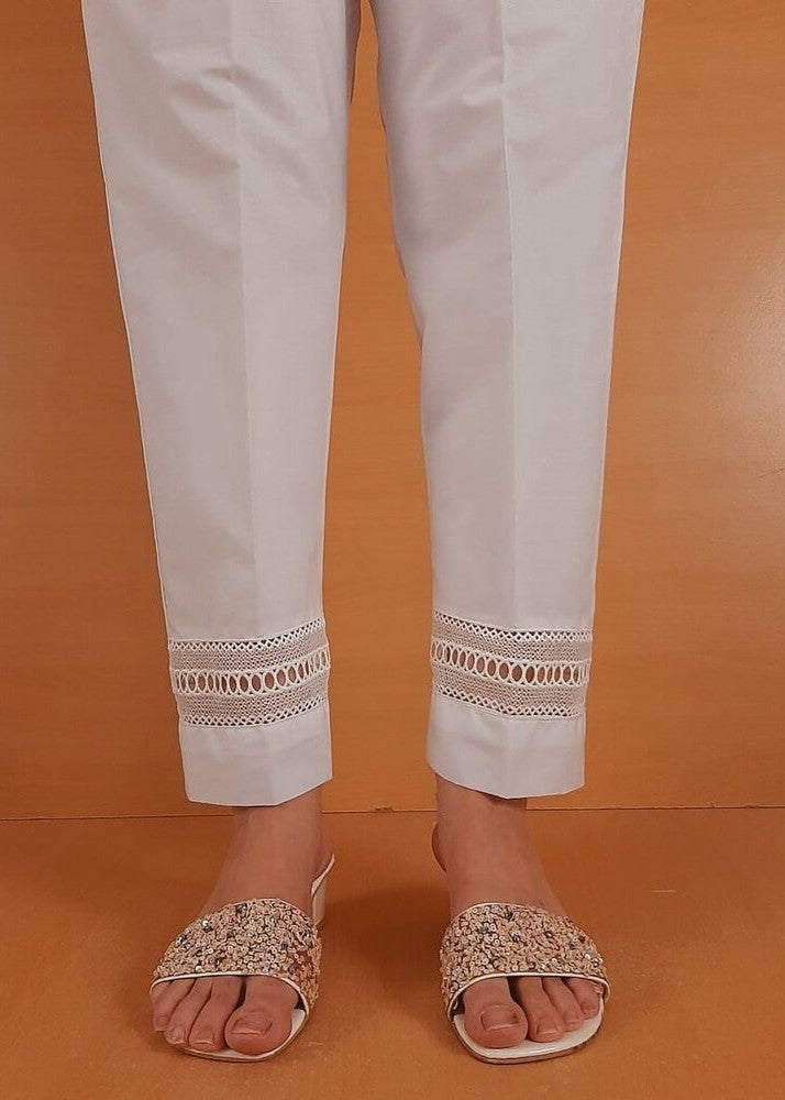 Zardi Lace Embellished Trouser Cotton White ZT237 Women 1pcs