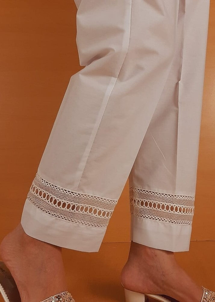 Zardi Lace Embellished Trouser Cotton White ZT237 Women 1pcs