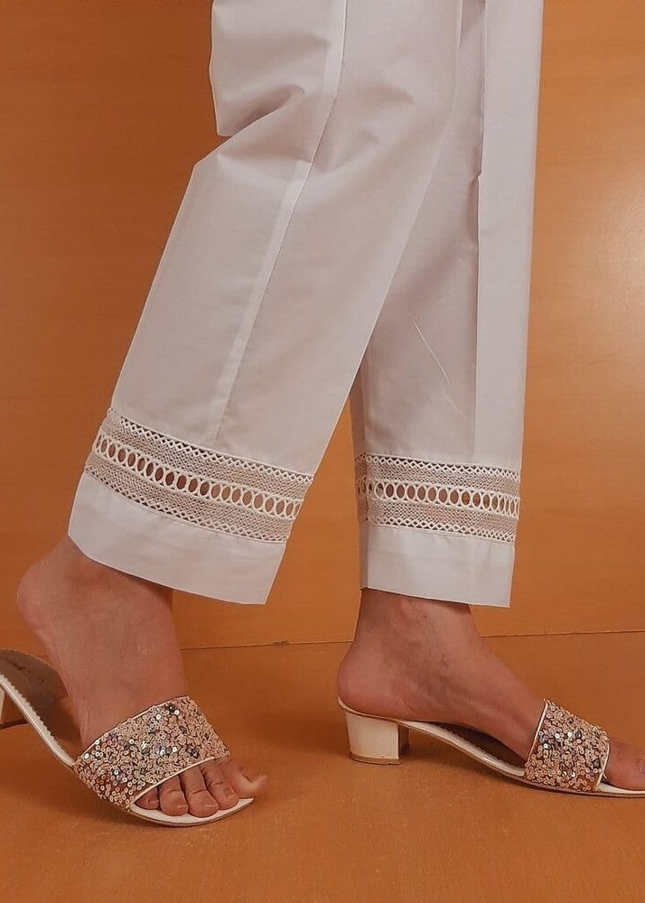 Zardi Lace Embellished Trouser Cotton White ZT237 Women 1pcs