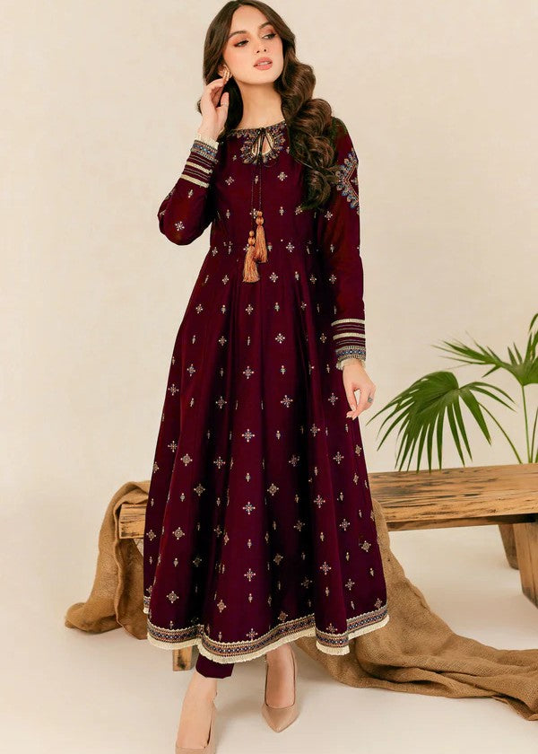 The Turkish Wear Hareem Maroon Long Frock Set Women 2pcs