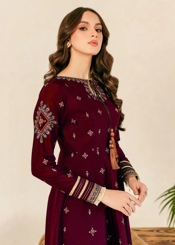 The Turkish Wear Hareem Maroon Long Frock Set Women 2pcs