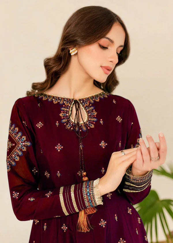 The Turkish Wear Hareem Maroon Long Frock Set Women 2pcs