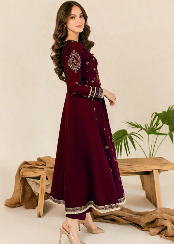 The Turkish Wear Hareem Maroon Long Frock Set Women 2pcs