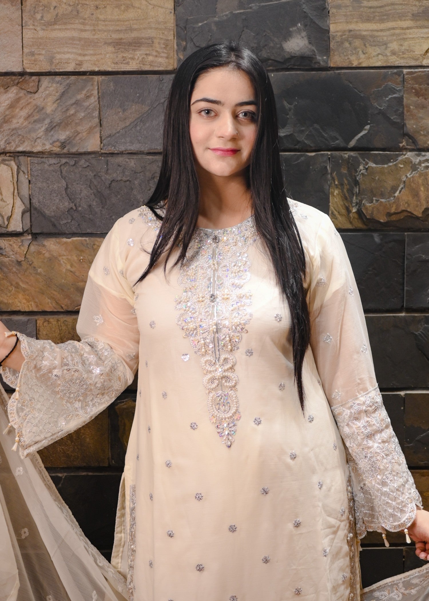 Inaaya Fashion Mehnaaz Cream White Women 3pcs