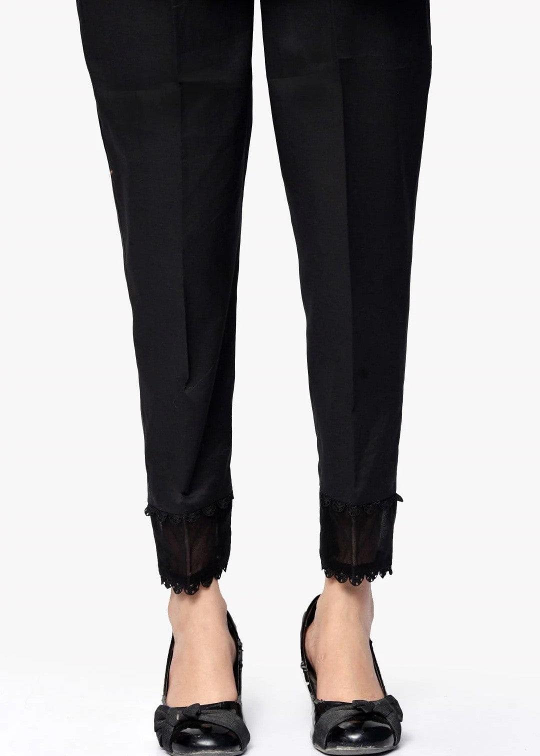 Urban Cut Jet Black Stitched Embellished Trouser | 100% Cotton Women 1pcs
