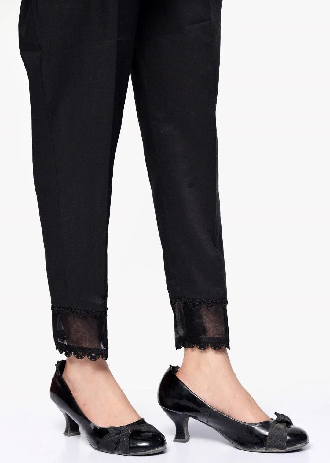 Urban Cut Jet Black Stitched Embellished Trouser | 100% Cotton Women 1pcs