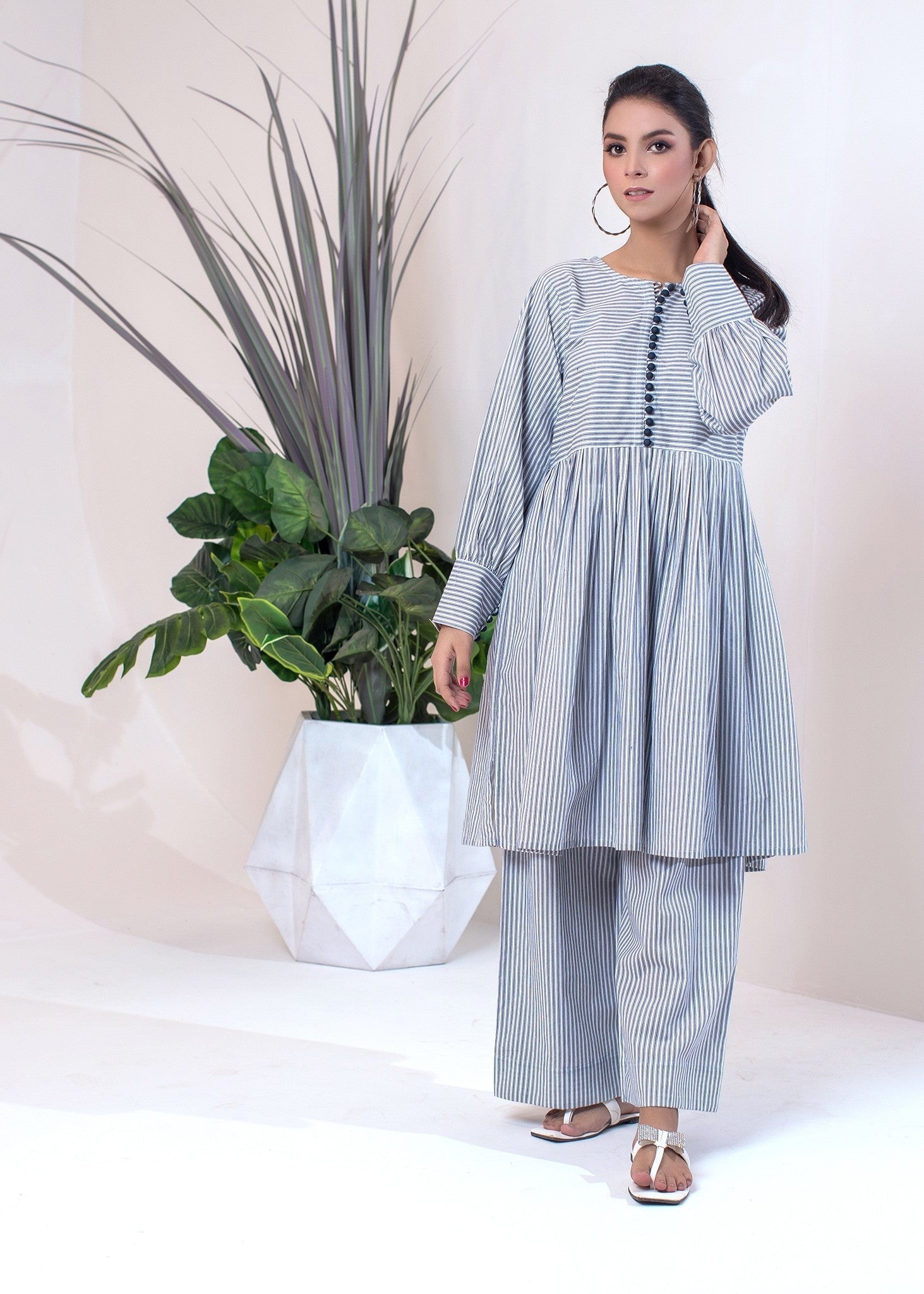 Urban Cut Co Ord Set |Sophisticated Striped Shirt Women 2pcs