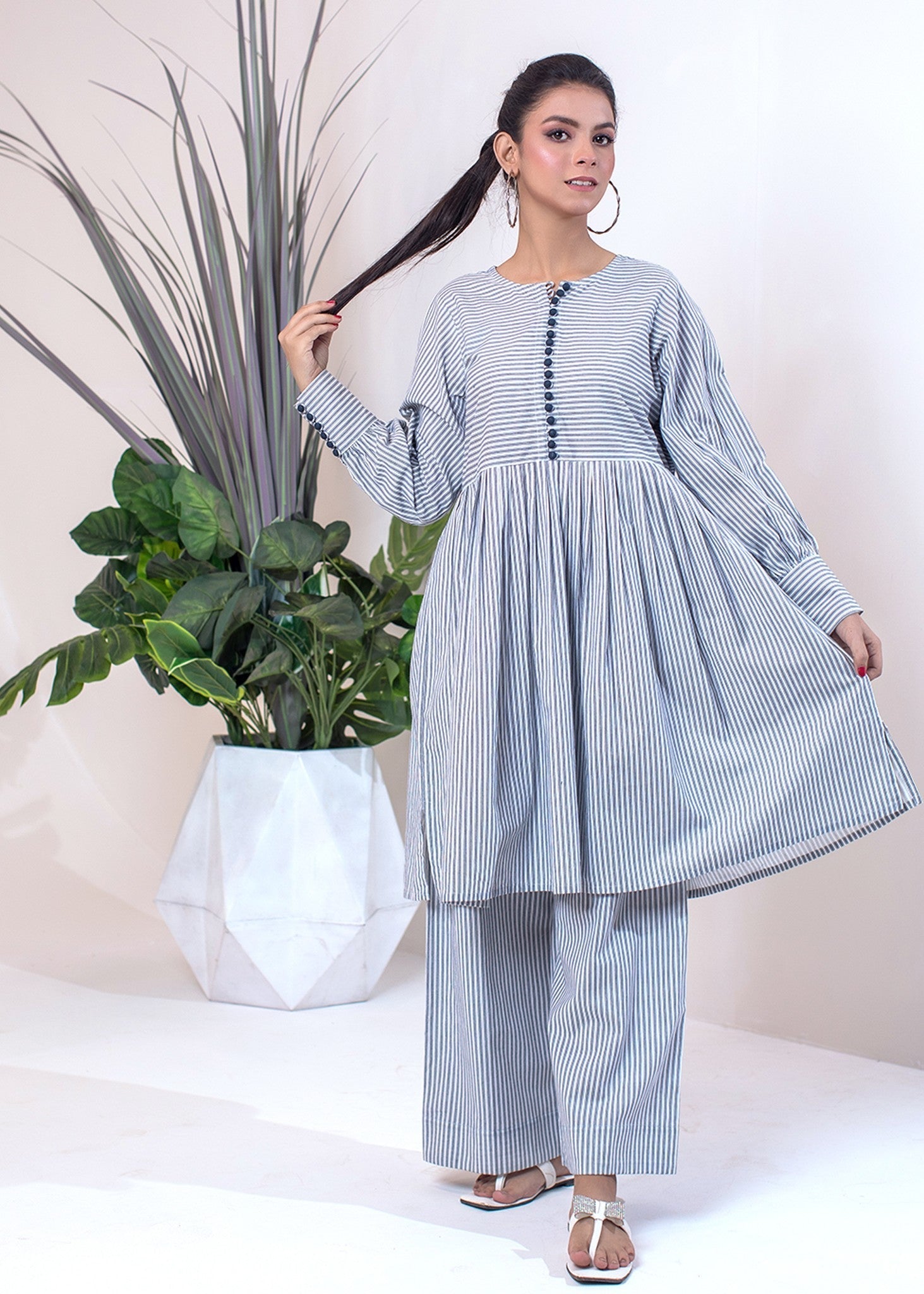 Urban Cut Co Ord Set |Sophisticated Striped Shirt Women 2pcs