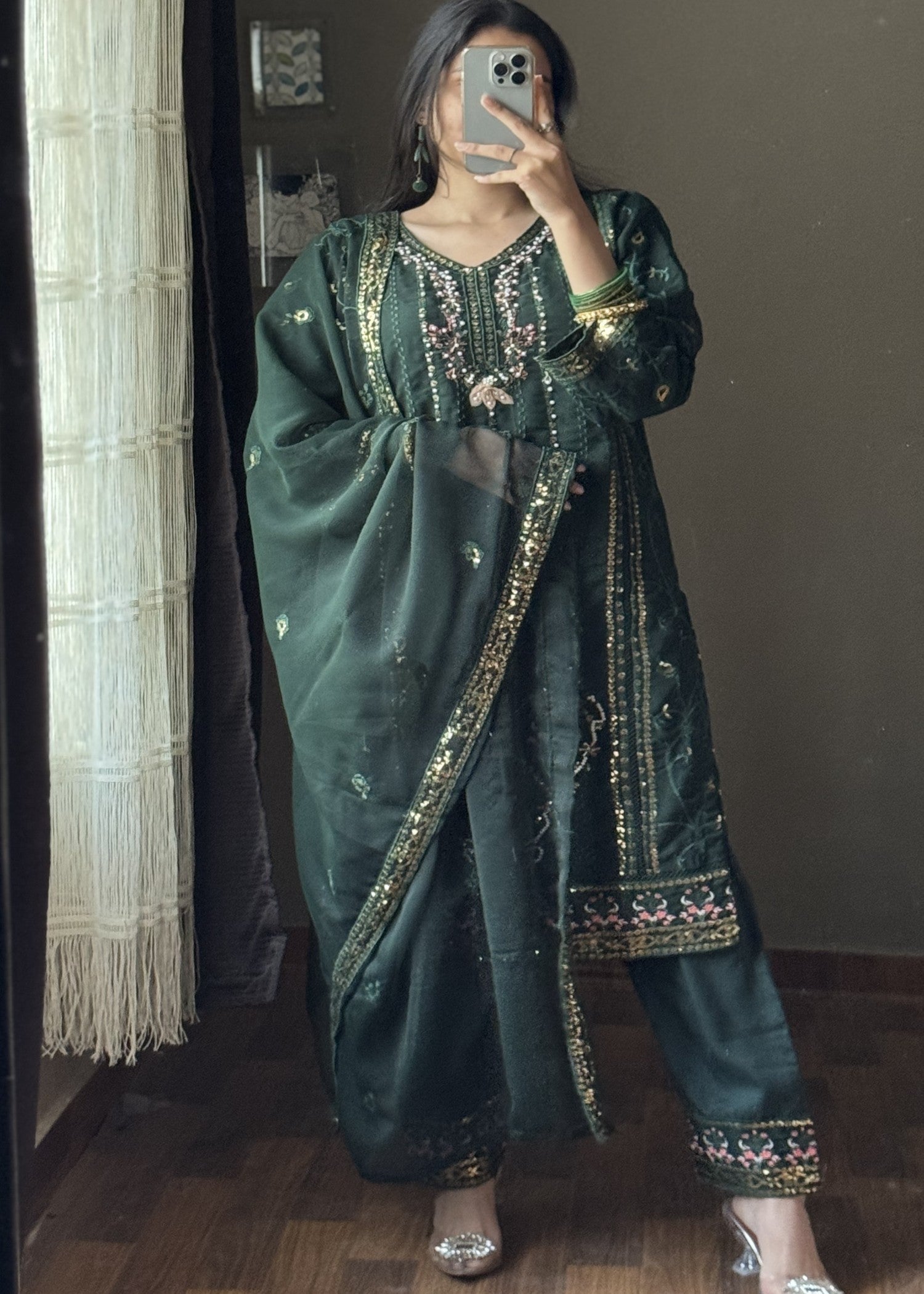 Four Season Boutique RUBAB CHIFFON GREEN Women 3pcs