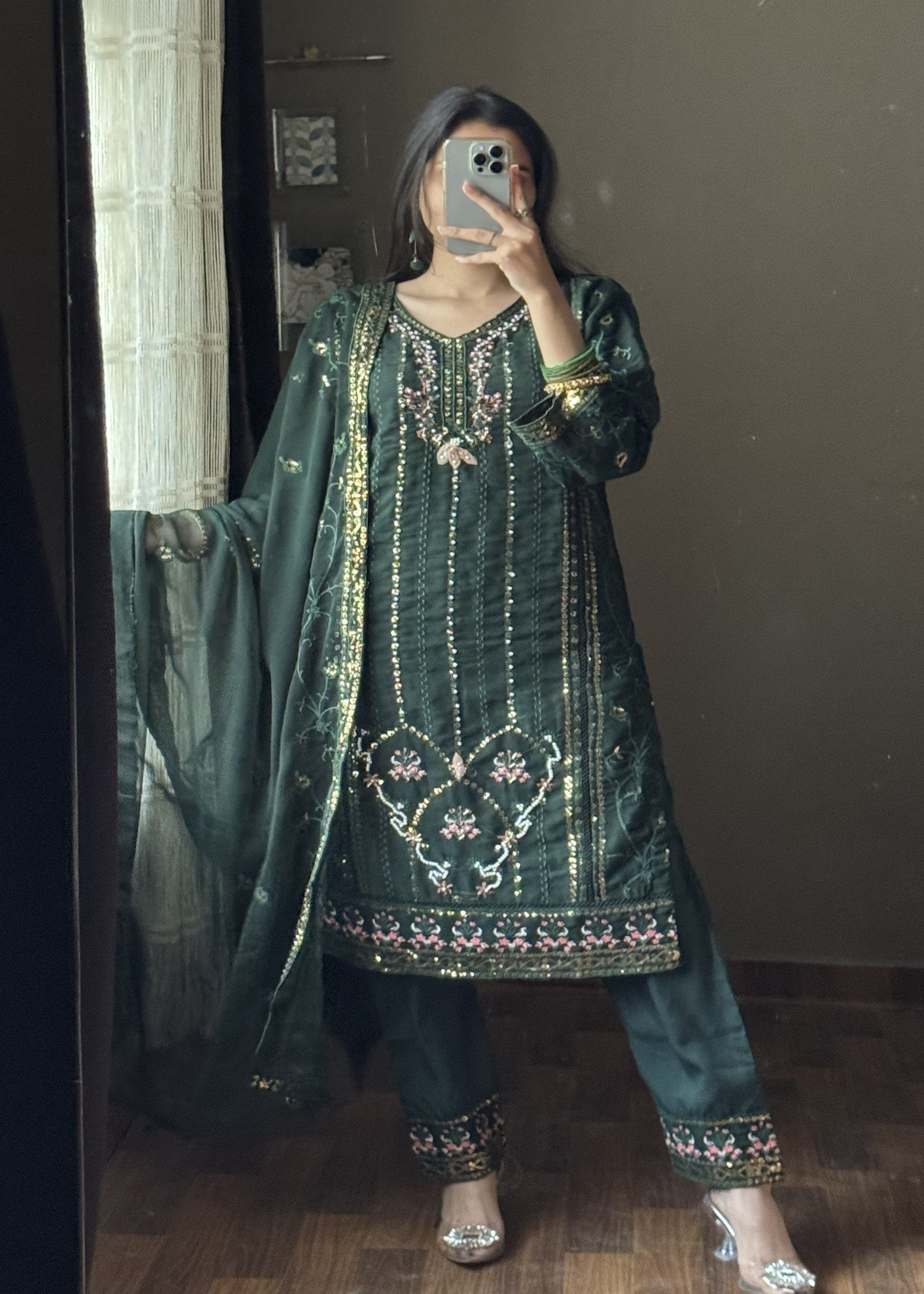 Four Season Boutique RUBAB CHIFFON GREEN Women 3pcs