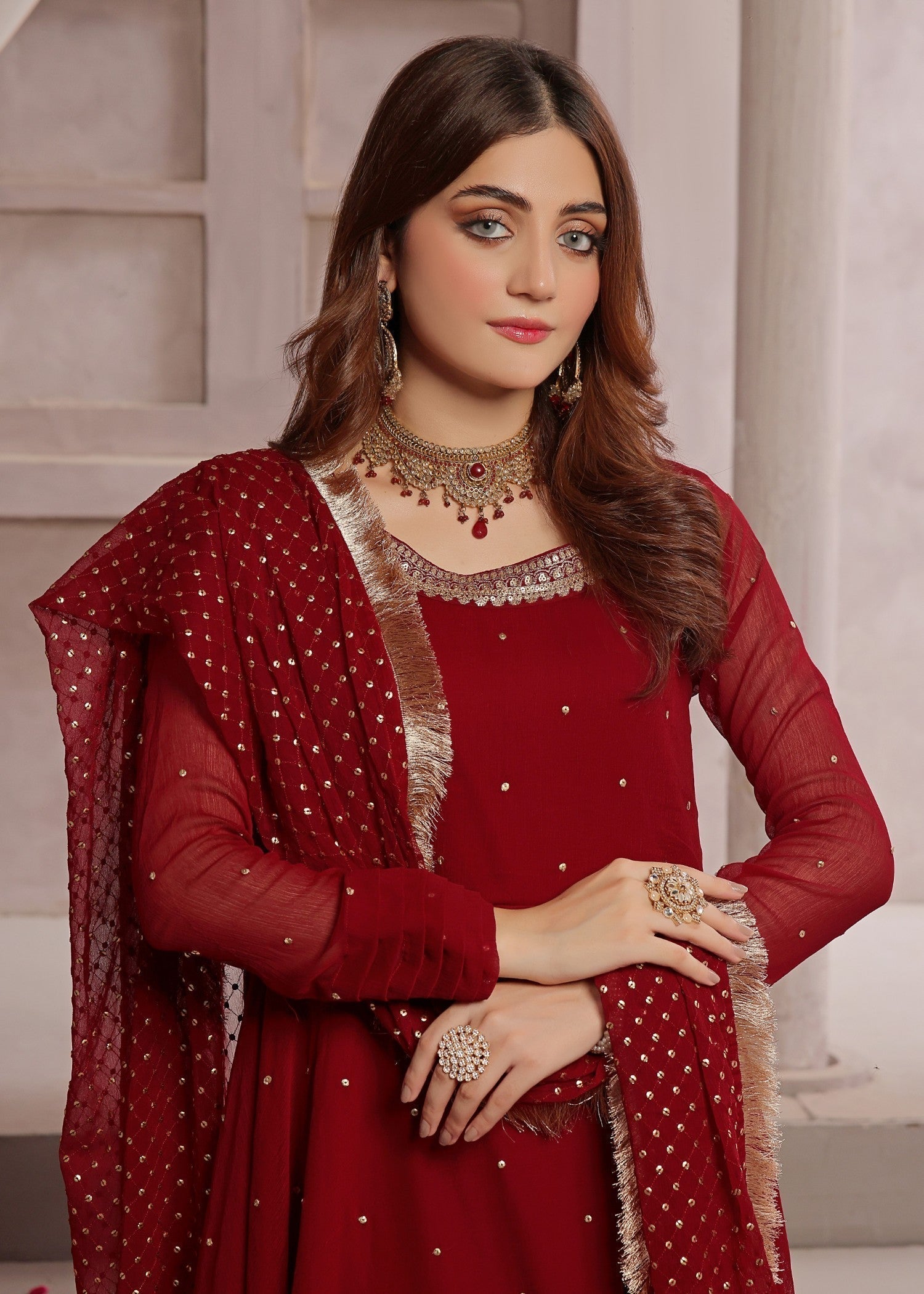 Luxeurs Gulaal Stitched Chiffon Dress Women 4pcs