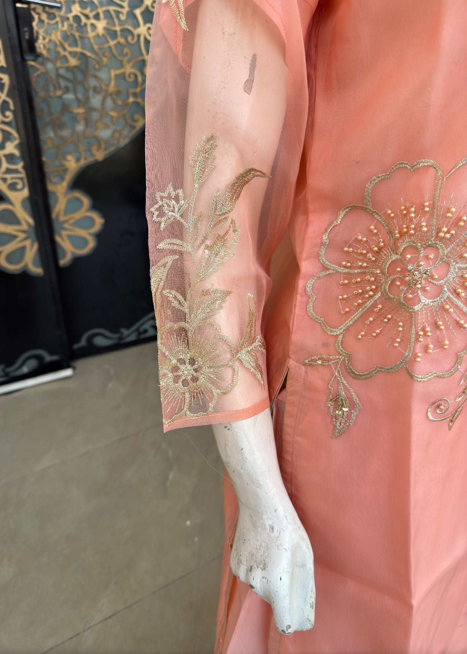 Noir Organza Stitched Peach Women 3pcs