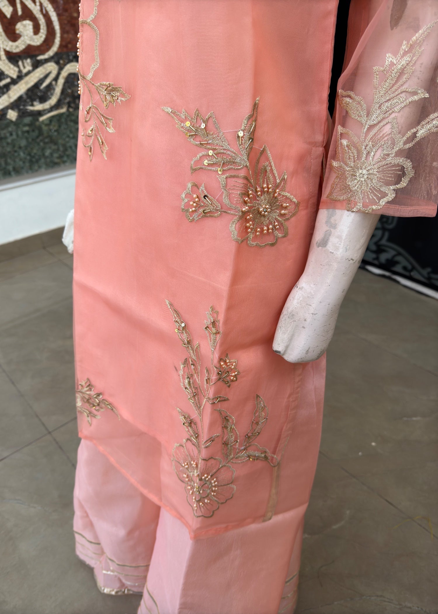 Noir Organza Stitched Peach Women 3pcs