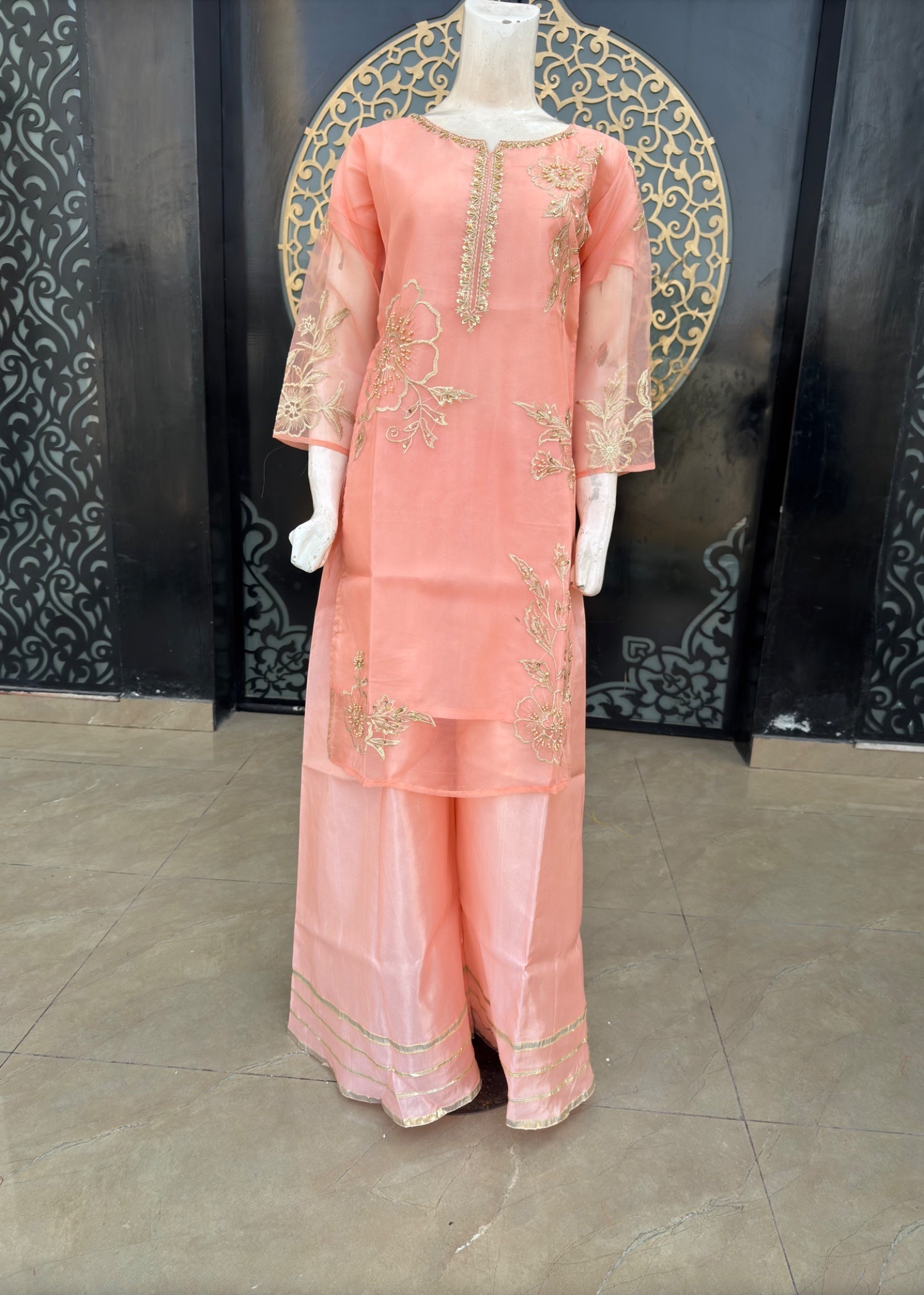 Noir Organza Stitched Peach Women 3pcs