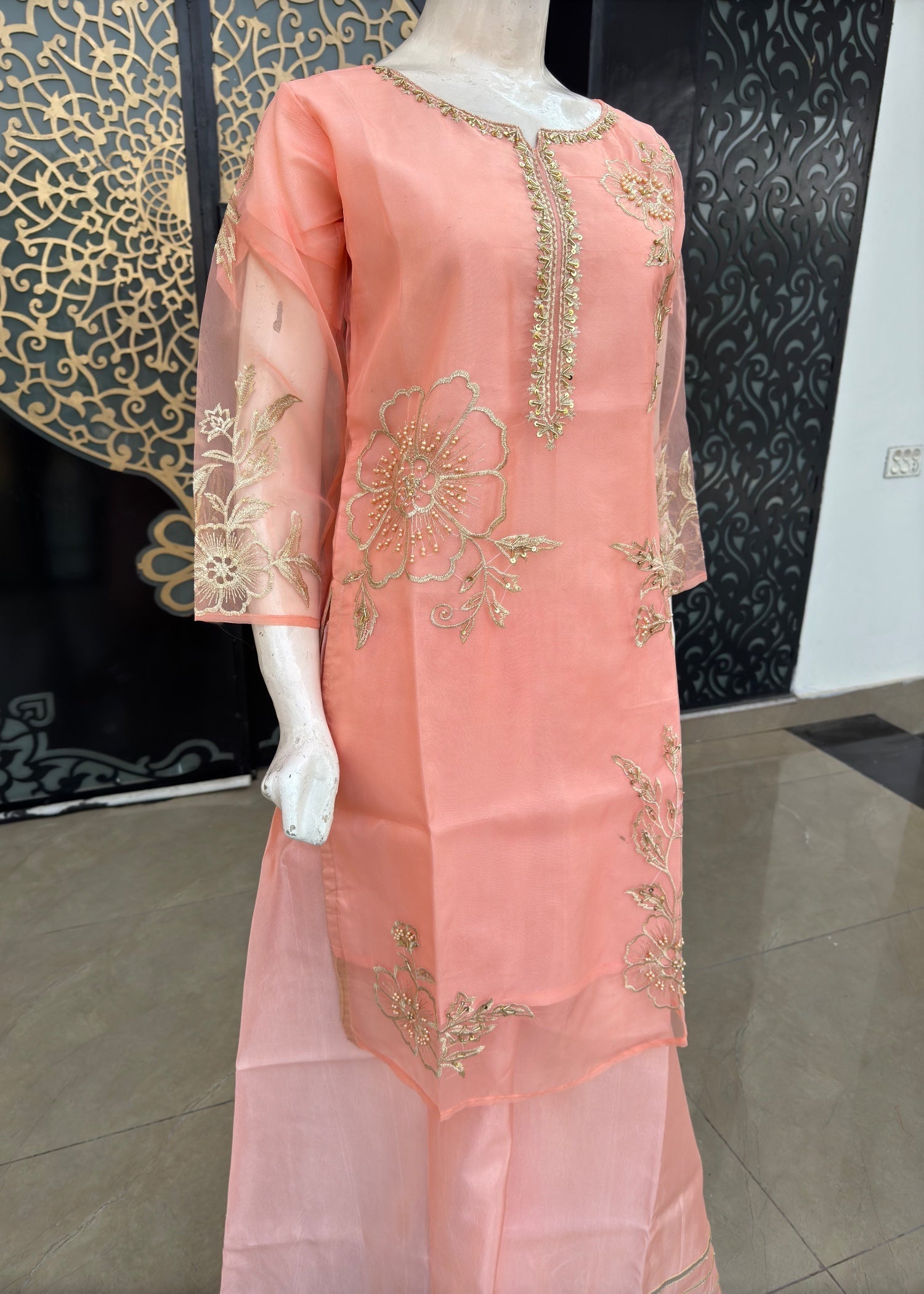 Noir Organza Stitched Peach Women 3pcs