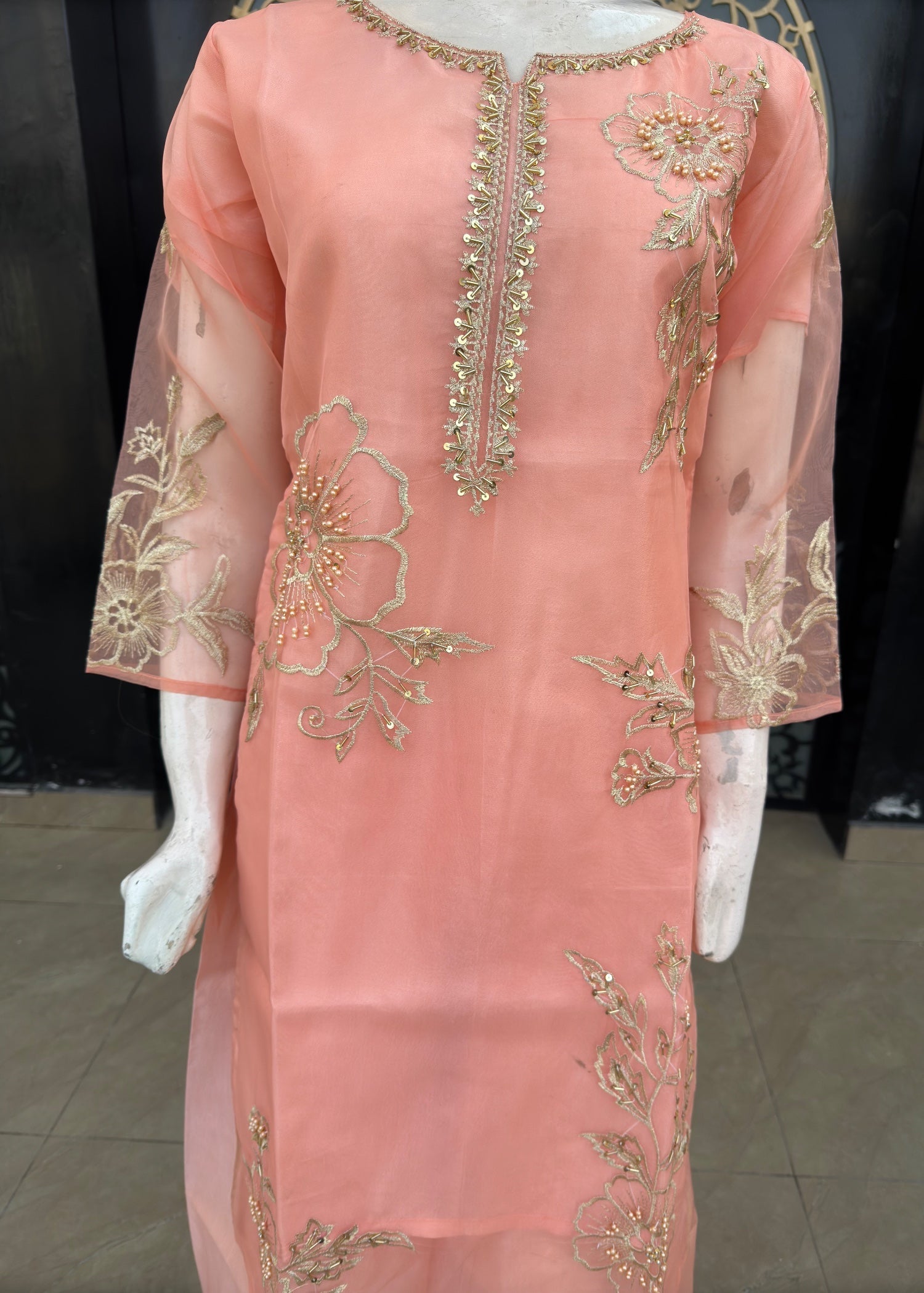 Noir Organza Stitched Peach Women 3pcs