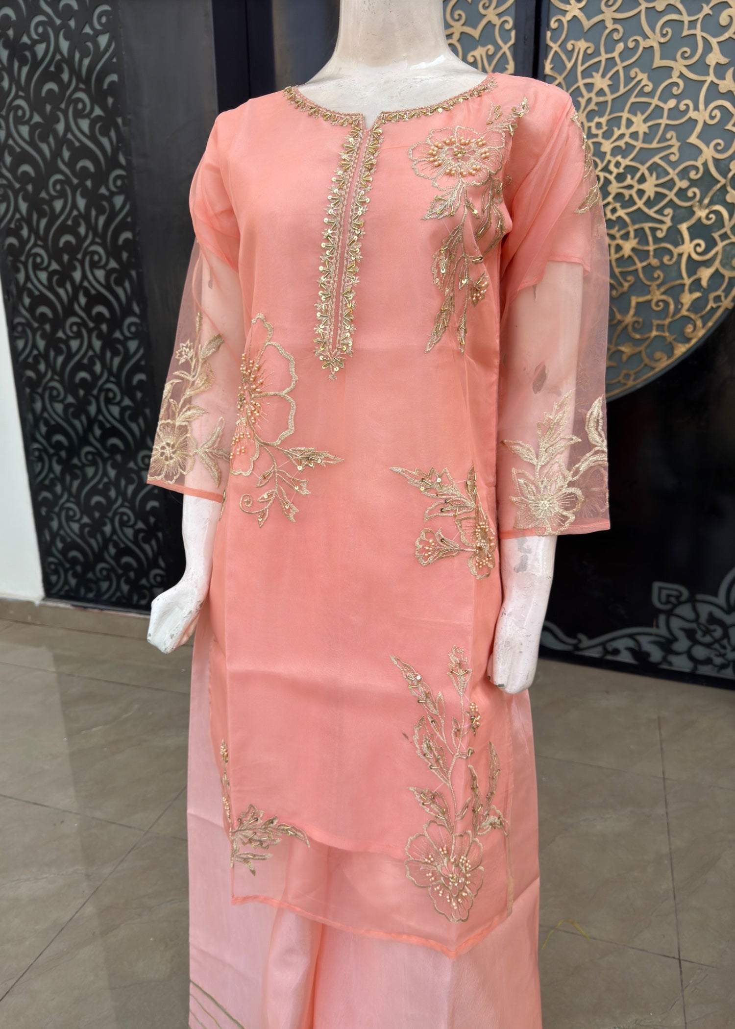 Noir Organza Stitched Peach Women 3pcs