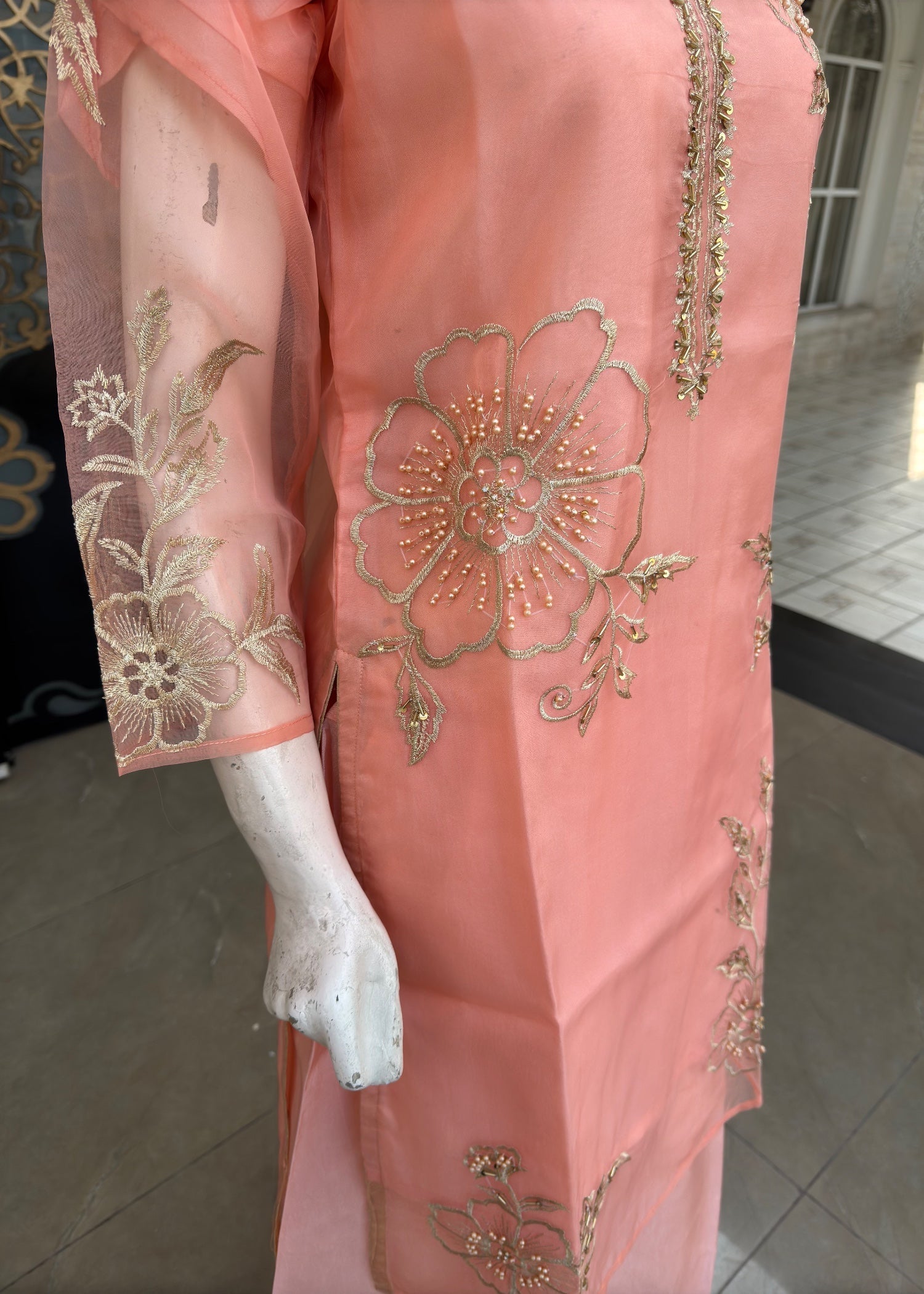 Noir Organza Stitched Peach Women 3pcs