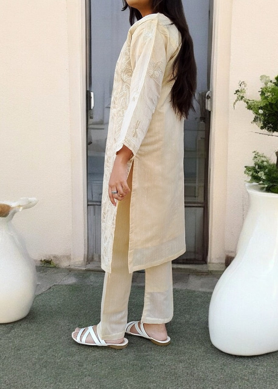 Gulposh Alizay (Paper Cotton Stitched ) Beige Women 2pcs