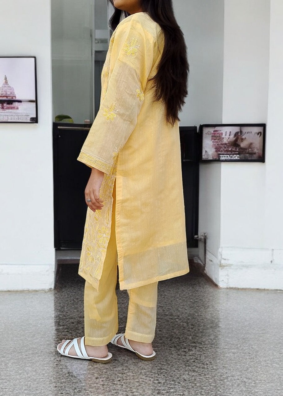 Gulposh Alizay (Paper Cotton Stitched ) Butter Yellow Women 2pcs