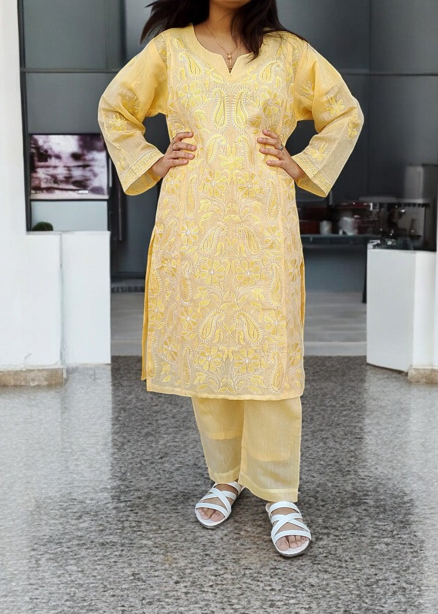 Gulposh Alizay (Paper Cotton Stitched ) Butter Yellow Women 2pcs