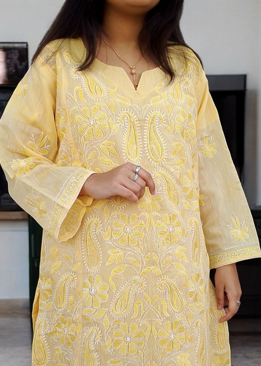 Gulposh Alizay (Paper Cotton Stitched ) Butter Yellow Women 2pcs