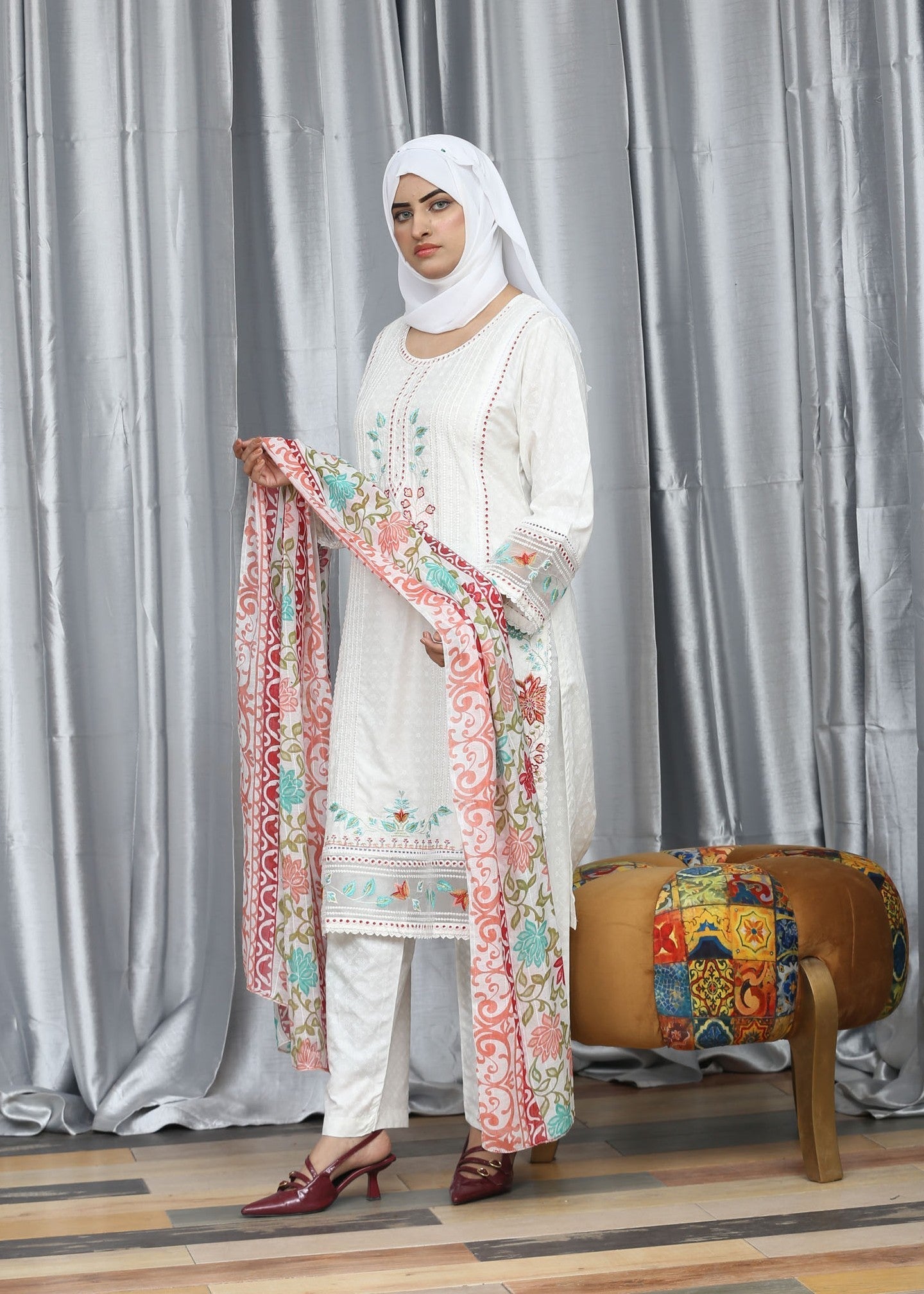 Fatima Printing Collection Riwayat Embroidered White Women 3pcs
