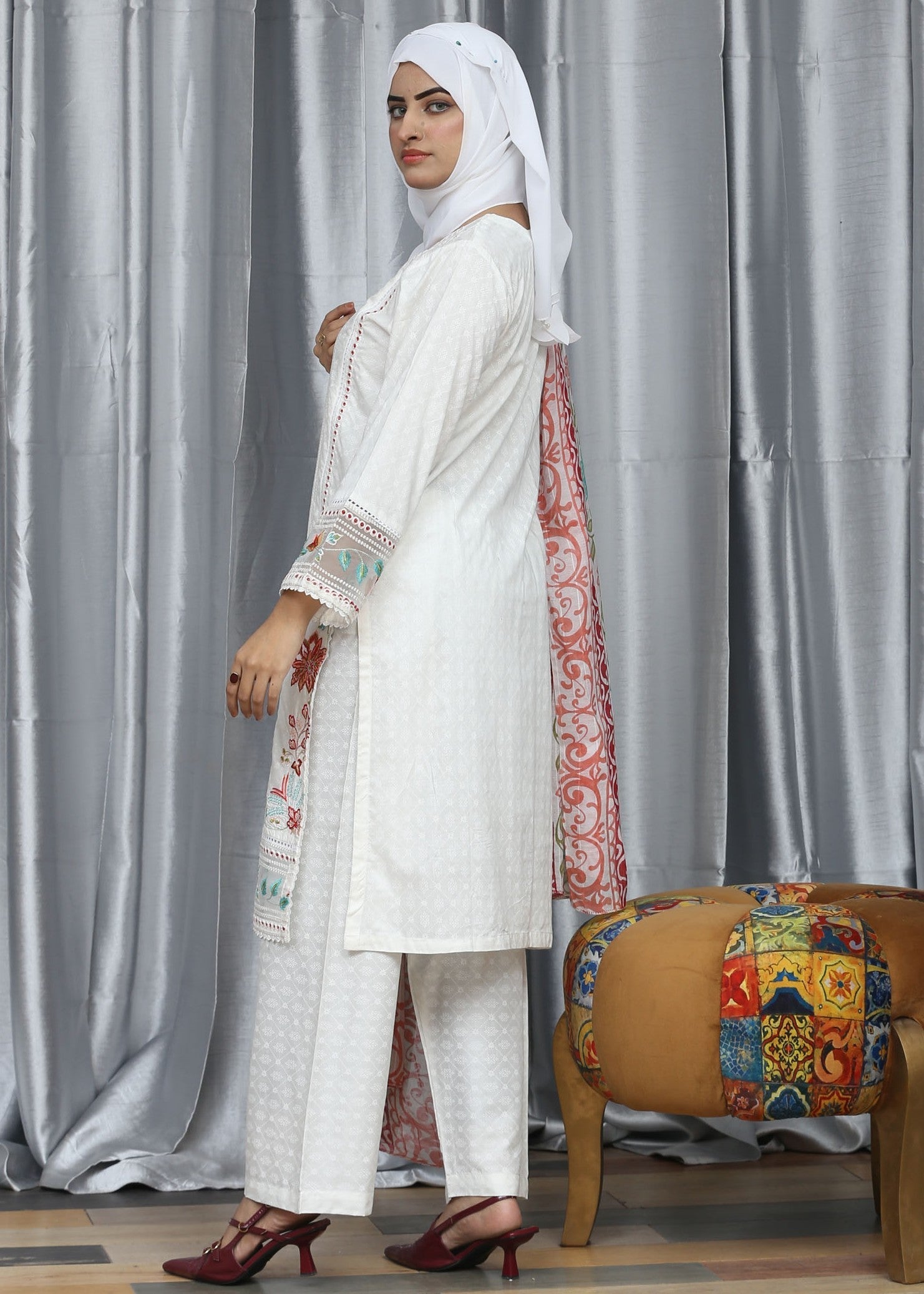 Fatima Printing Collection Riwayat Embroidered White Women 3pcs