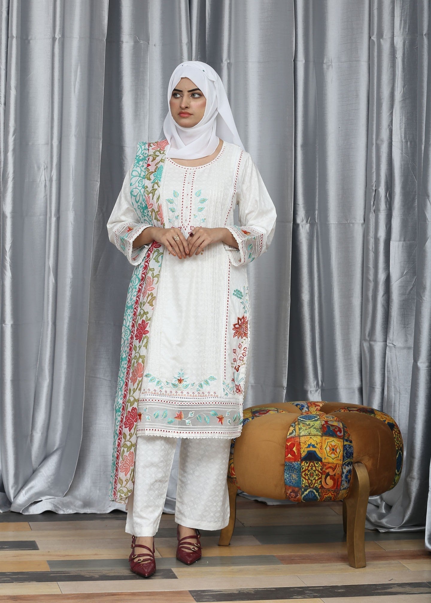 Fatima Printing Collection Riwayat Embroidered White Women 3pcs