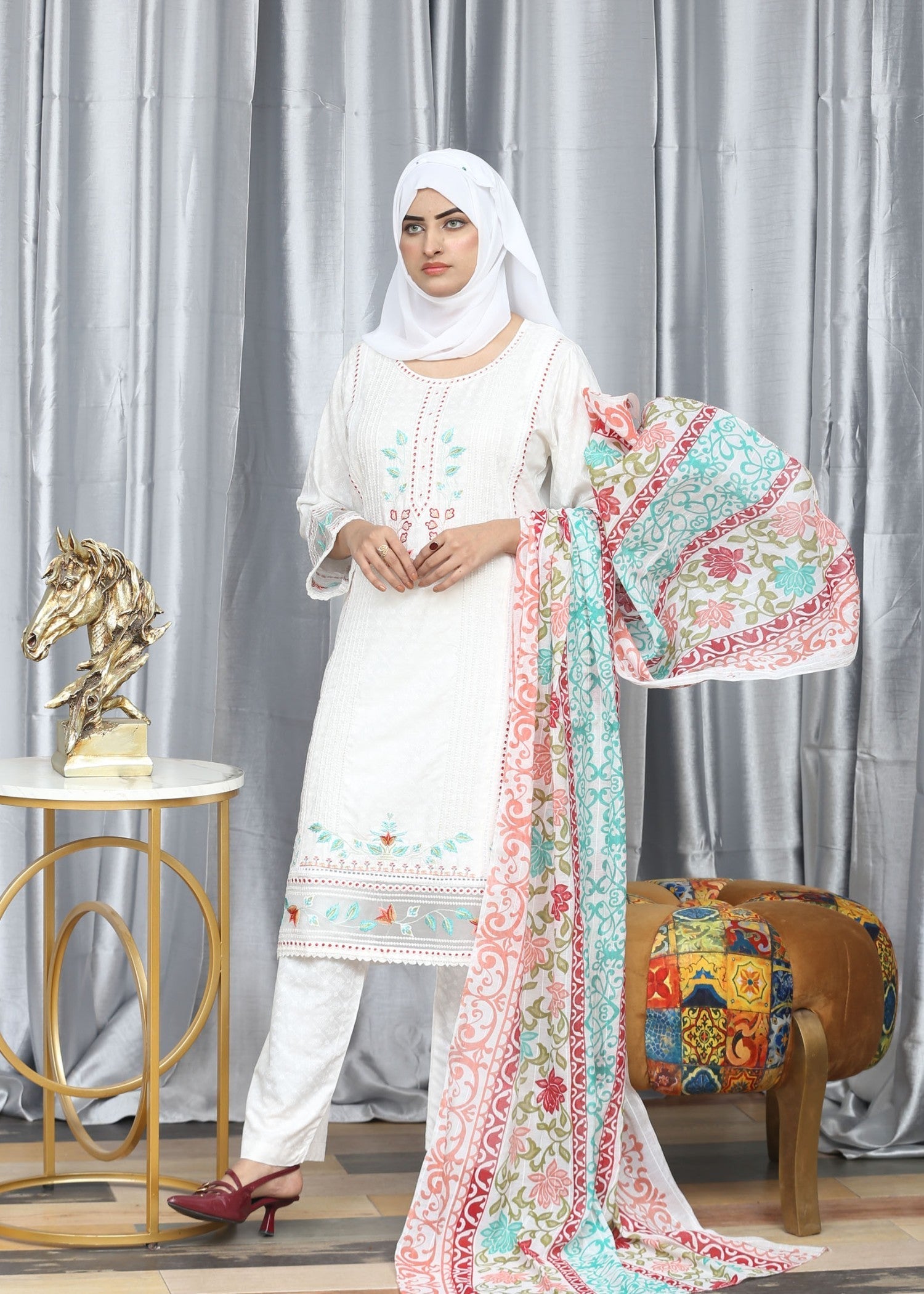 Fatima Printing Collection Riwayat Embroidered White Women 3pcs