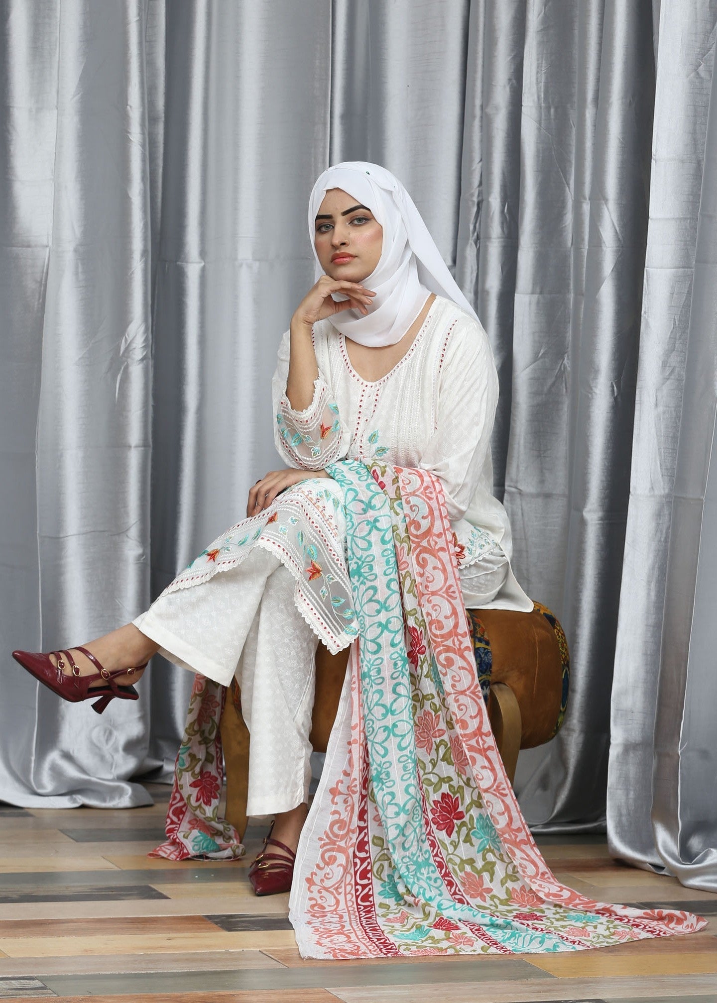 Fatima Printing Collection Riwayat Embroidered White Women 3pcs