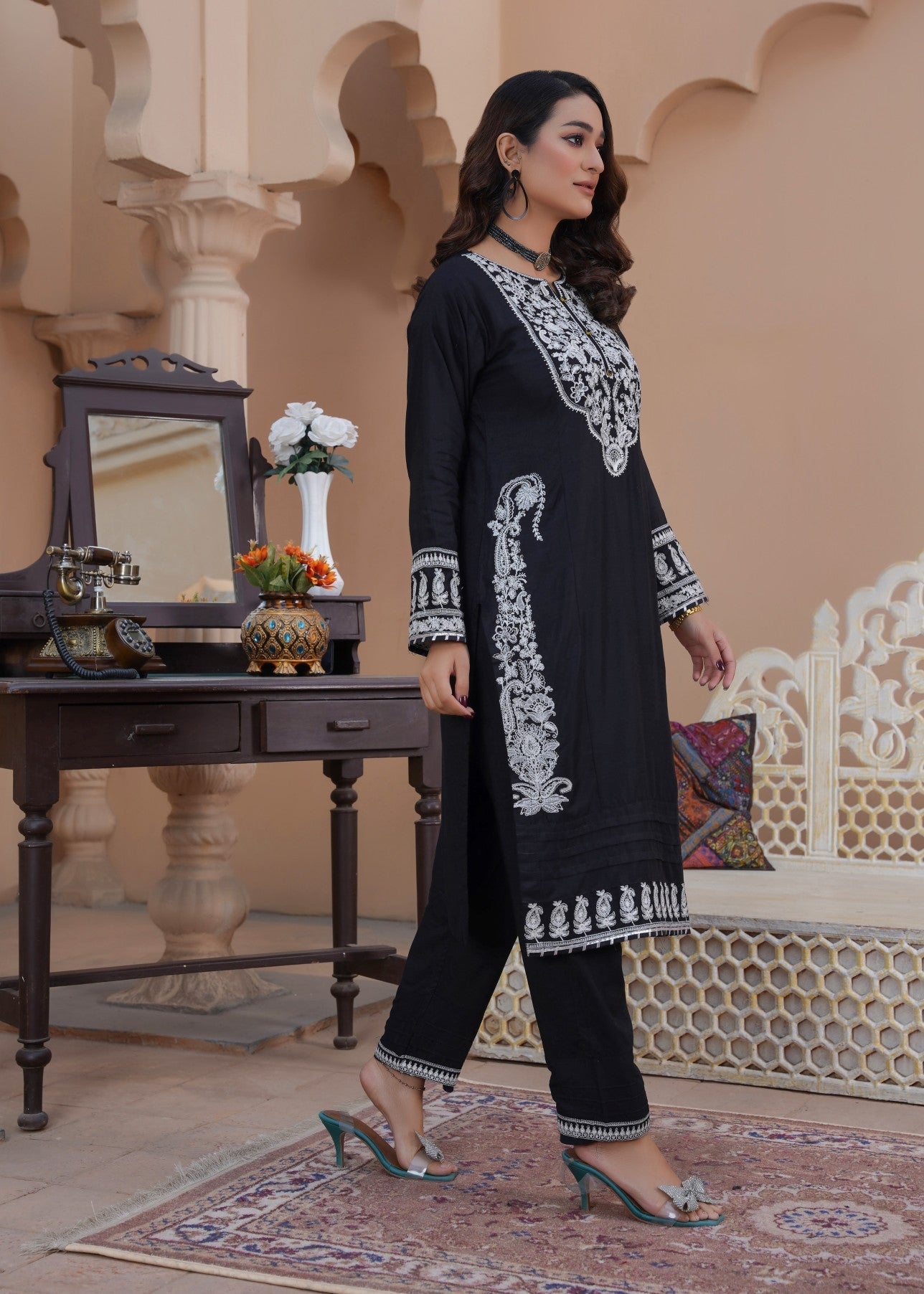 Azhar & Farukh ETHNC LINEN BLACK 35 Women 2pcs
