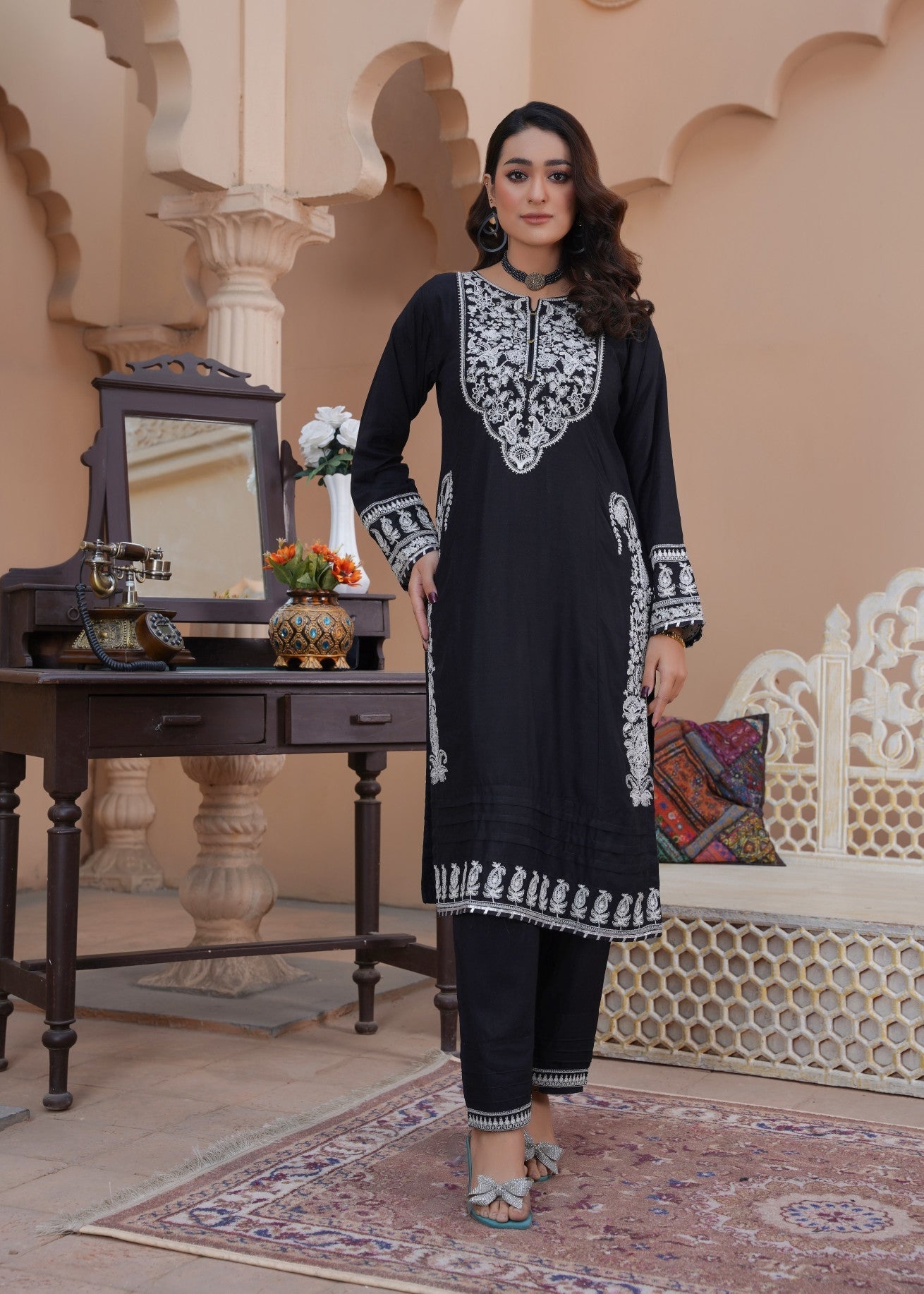 Azhar & Farukh ETHNC LINEN BLACK 35 Women 2pcs