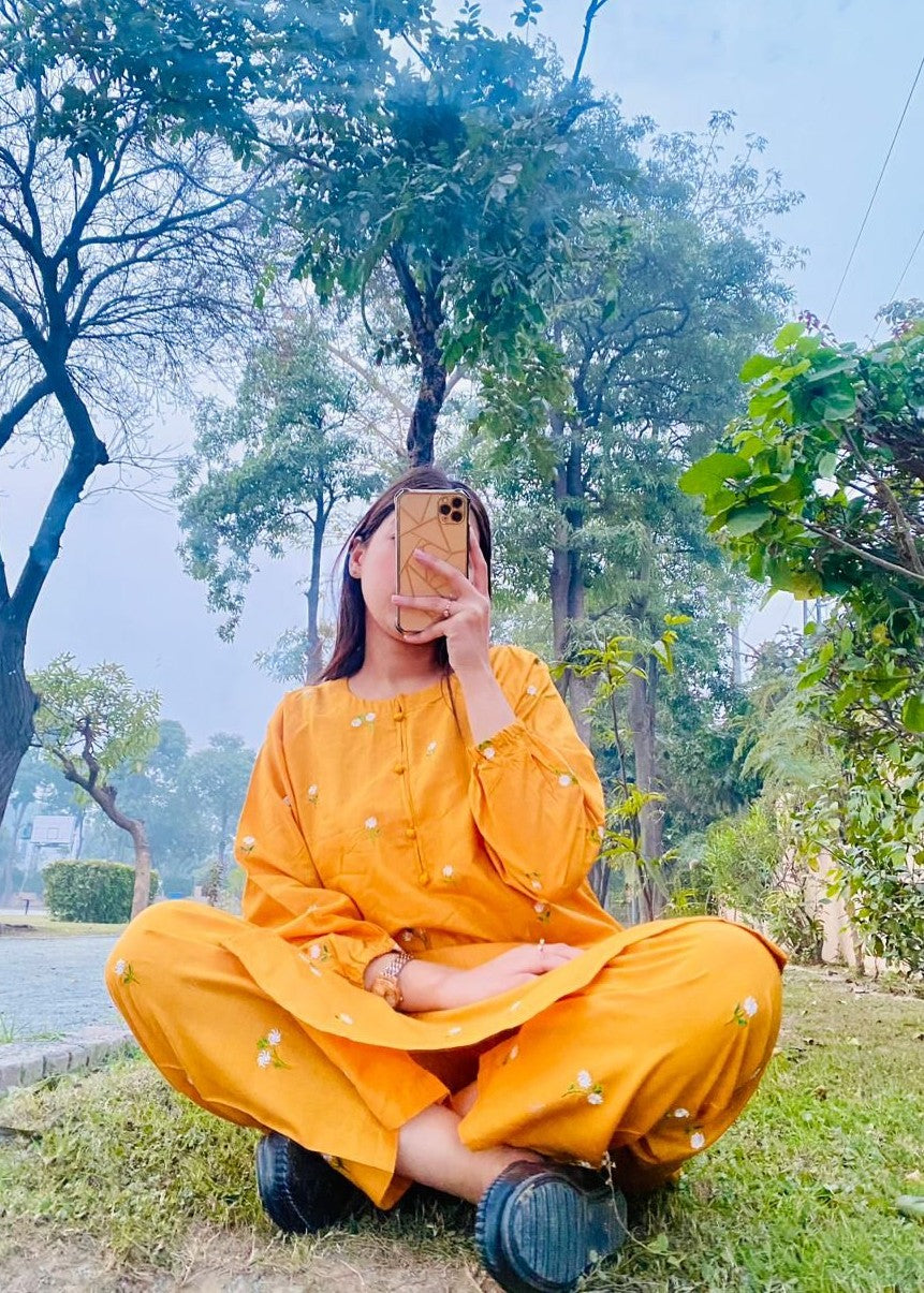 Gulposh Floral Delight (Stitched ) Mustard Women 2pcs