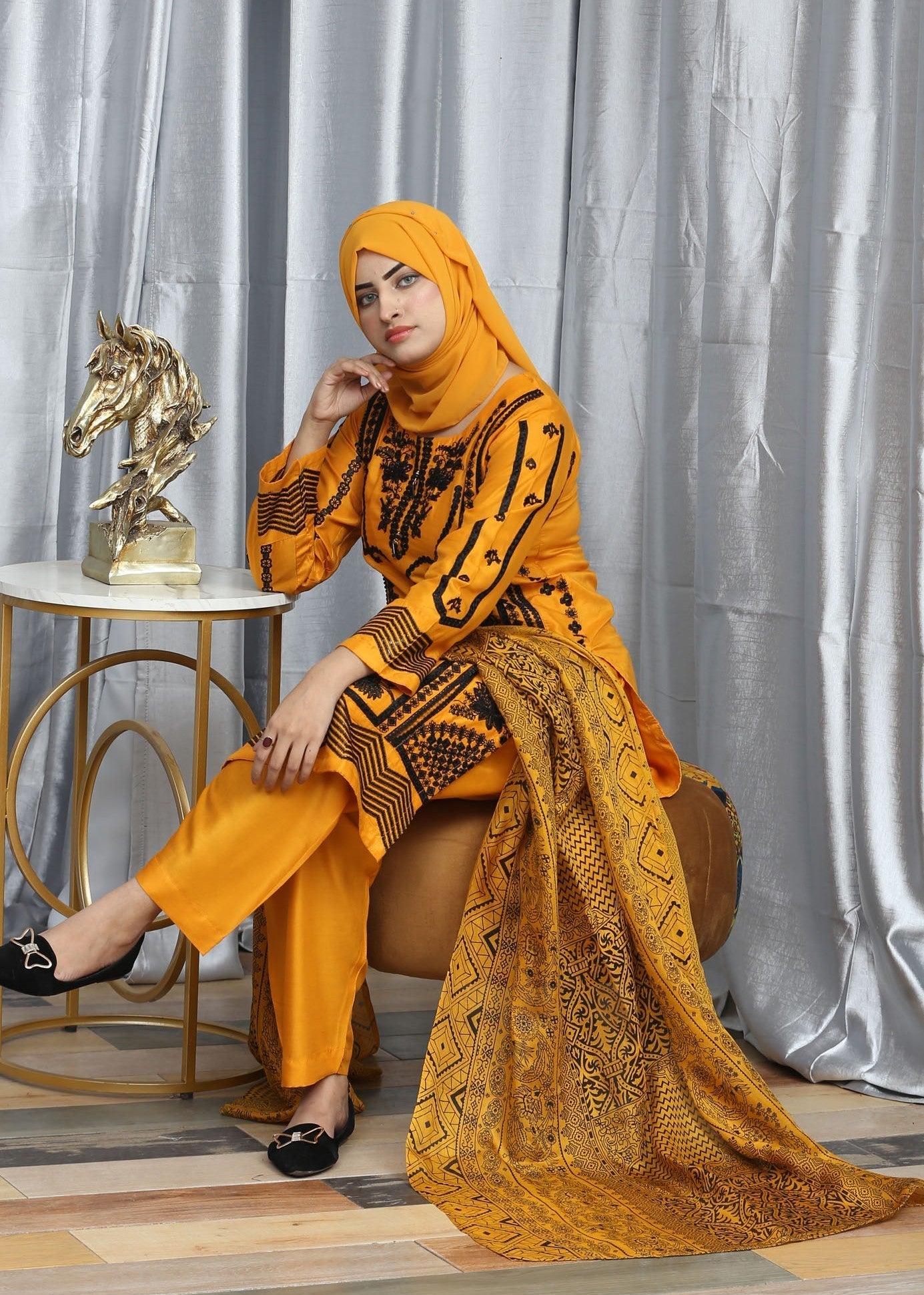 Fatima Printing Collection Mehakti Embroidered Yellow Women 3pcs