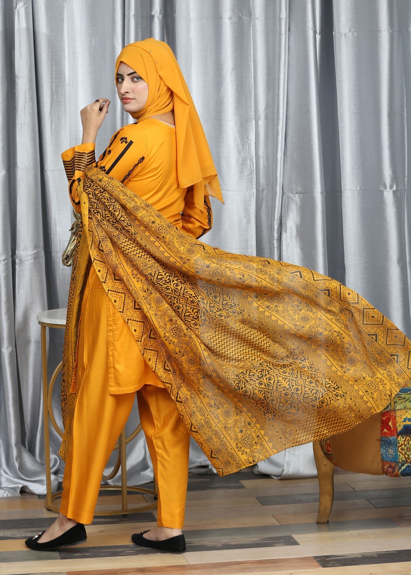 Fatima Printing Collection Mehakti Embroidered Yellow Women 3pcs