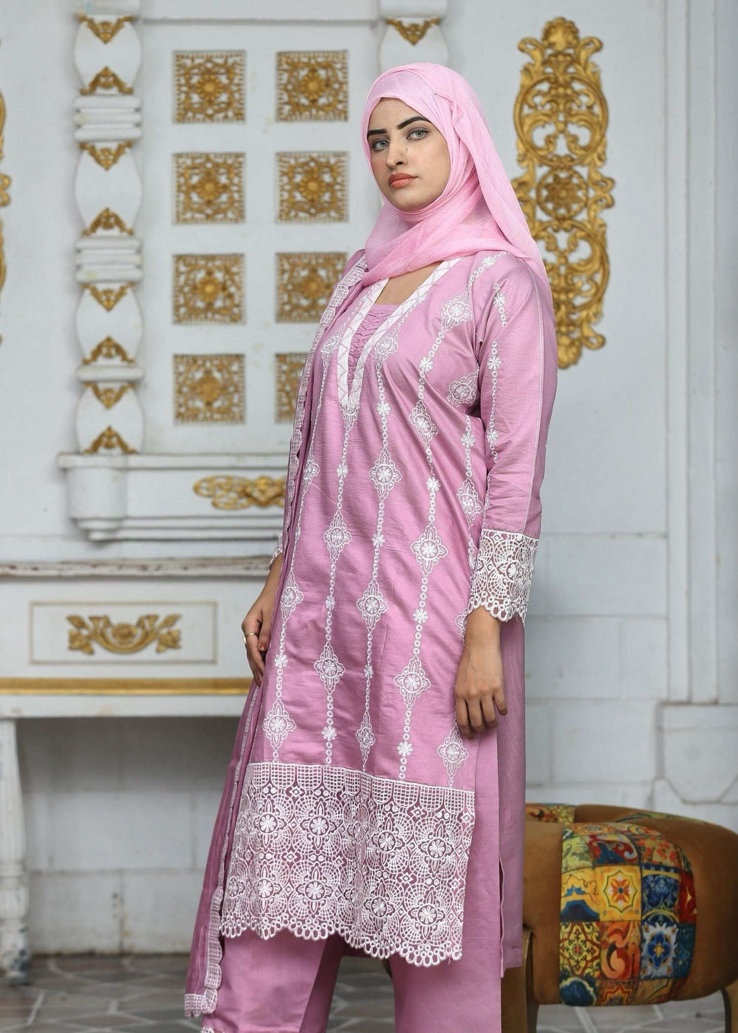 Fatima Printing Collection Ravish Embroidered Long Shirt Pink Women 3pcs