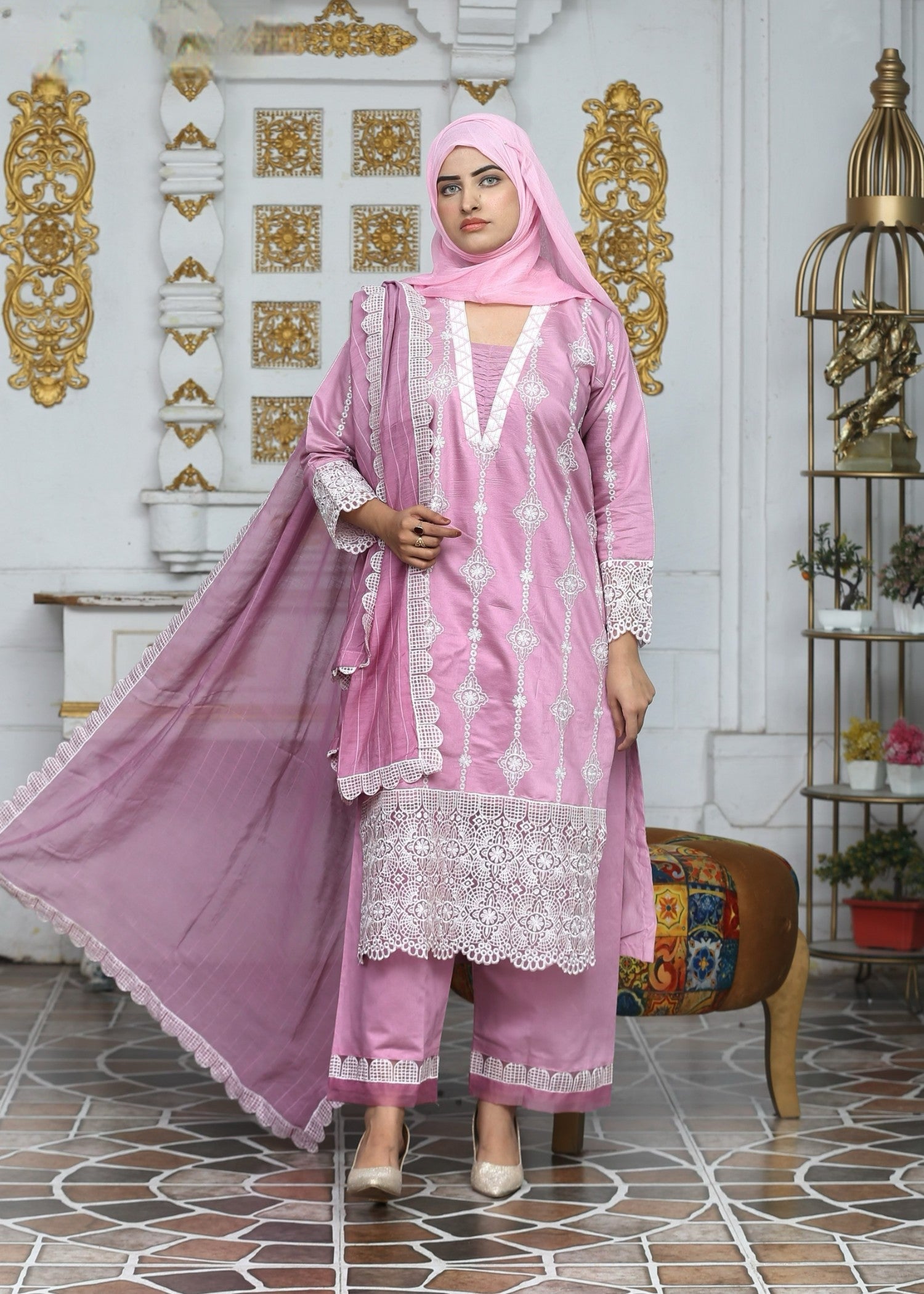 Fatima Printing Collection Ravish Embroidered Long Shirt Pink Women 3pcs