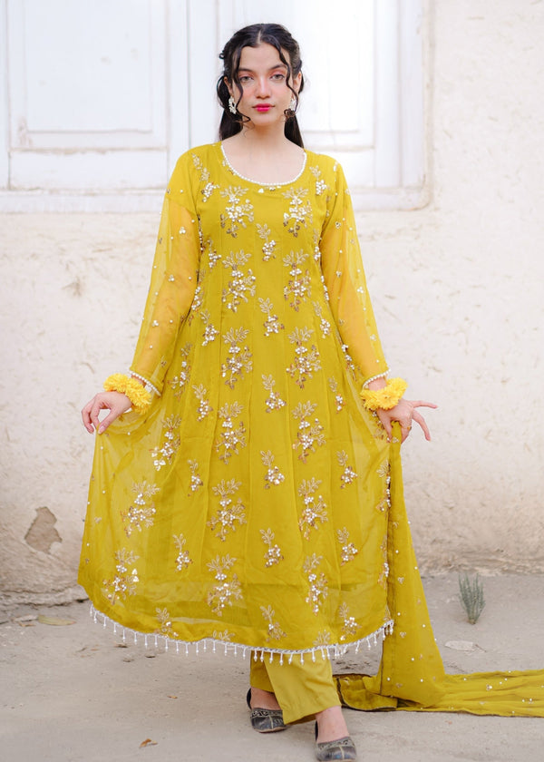 Four Season Boutique NOOR E HANIA FROK DHANI YELLOW Women 3pcs