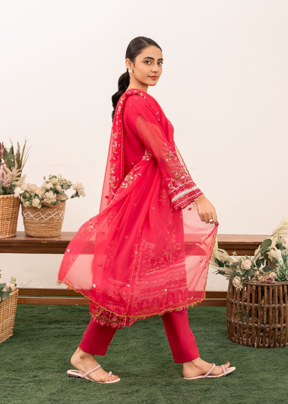 Al-Harir Apparel Nazrana Shoking Pink Women 3pcs