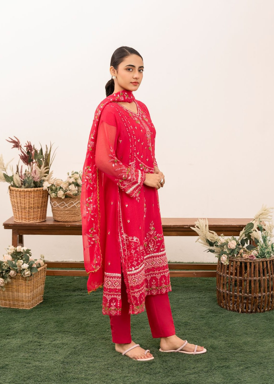 Al-Harir Apparel Nazrana Shoking Pink Women 3pcs