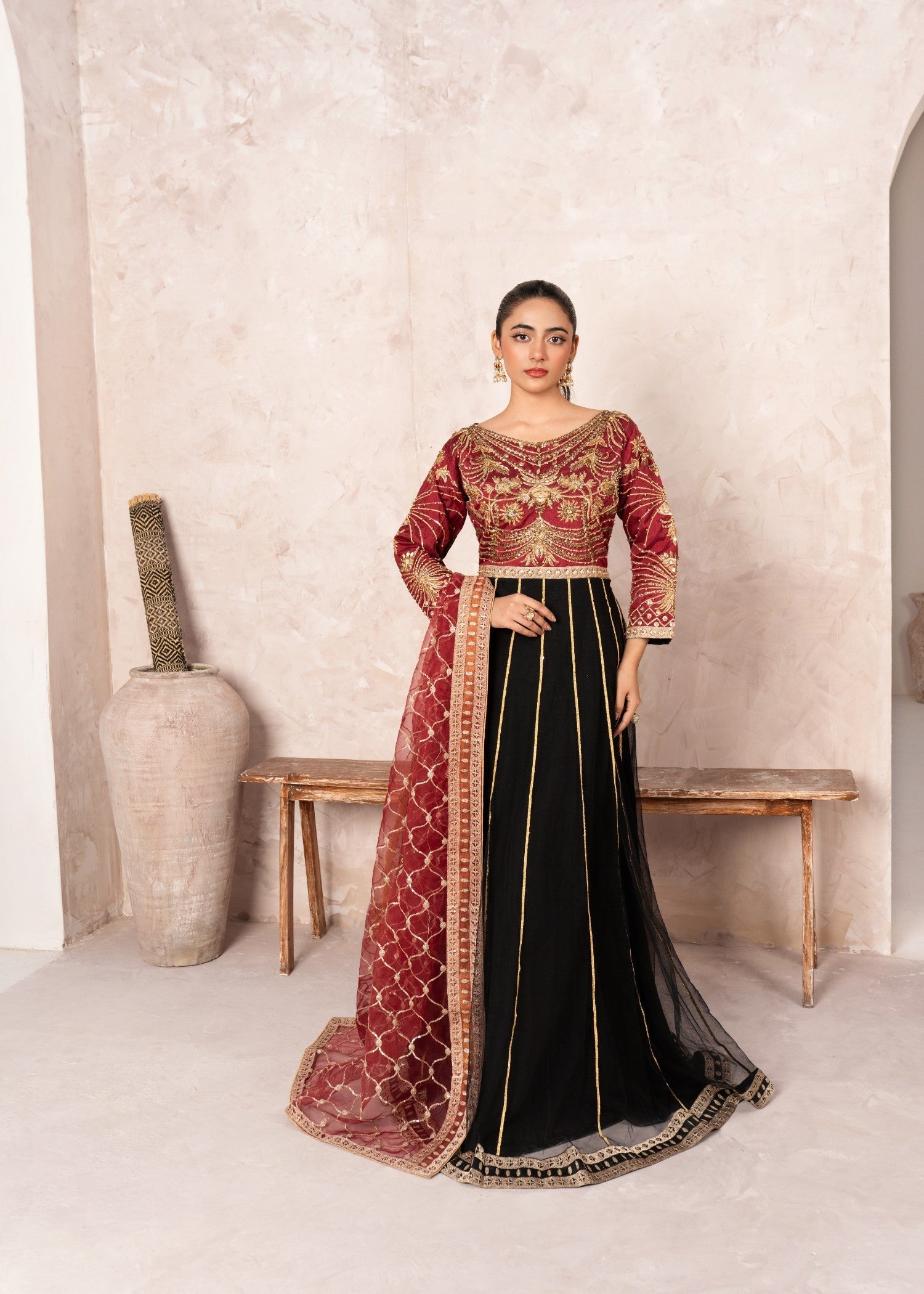 Sussy Asian Wear Maroon Body Gota Kali Women 2pcs