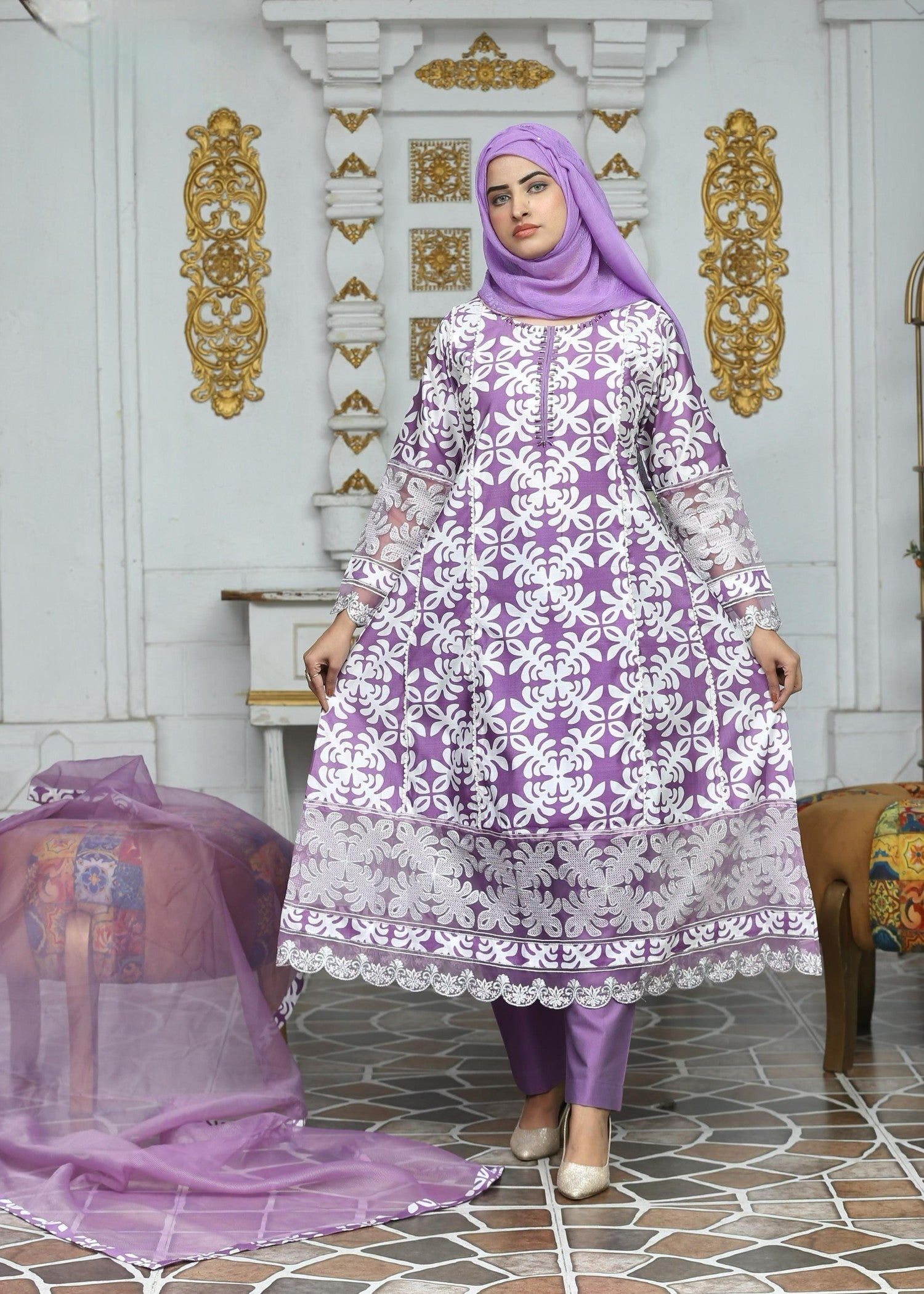 Fatima Printing Collection Saroor Printed Pishwas Liliac Women 3pcs