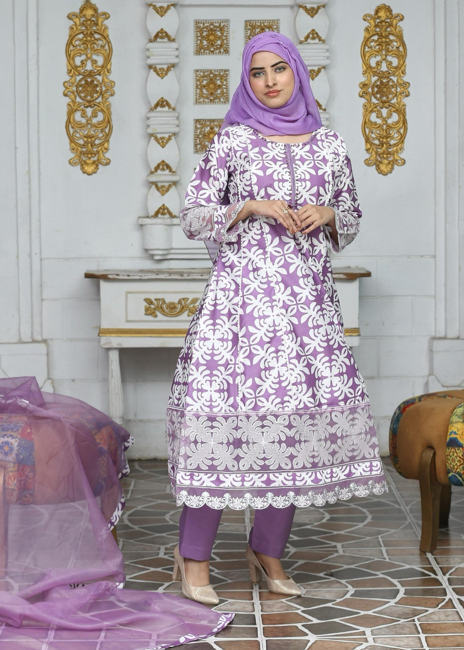 Fatima Printing Collection Saroor Printed Pishwas Liliac Women 3pcs