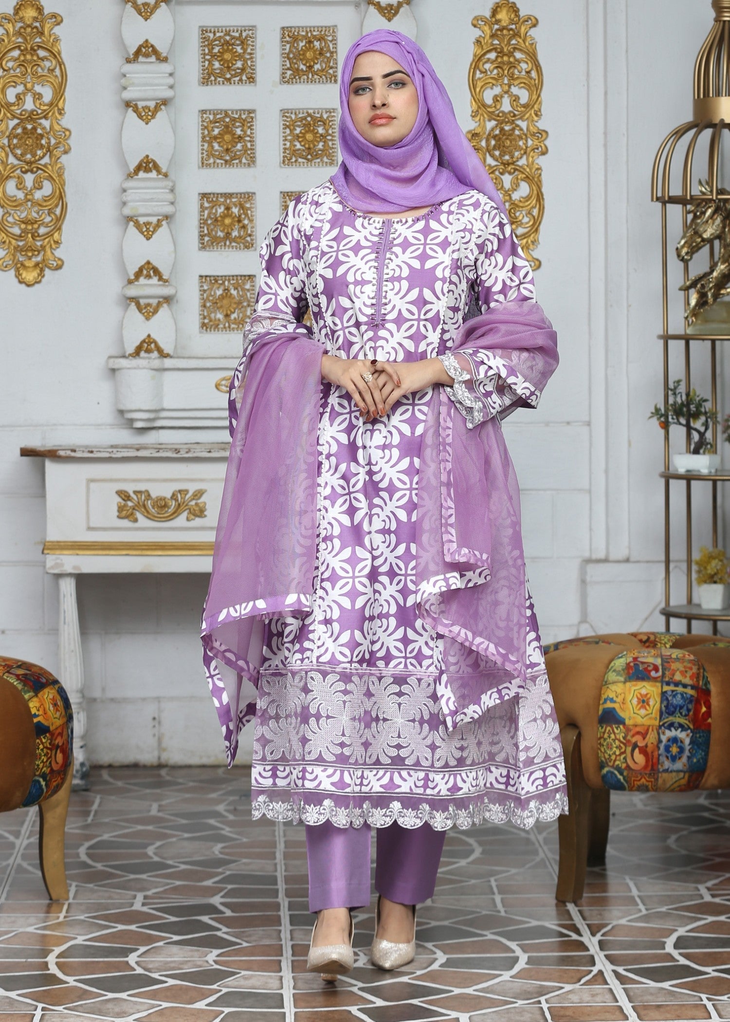 Fatima Printing Collection Saroor Printed Pishwas Liliac Women 3pcs