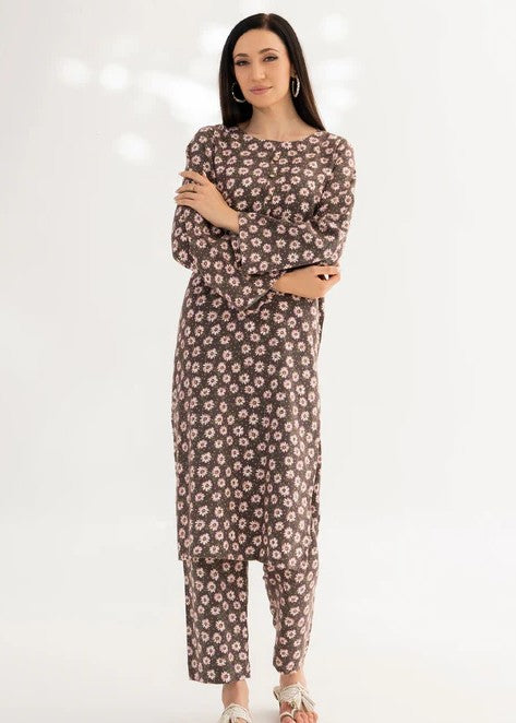 By-East Acrylic Wool Suit Printed Women 2pcs