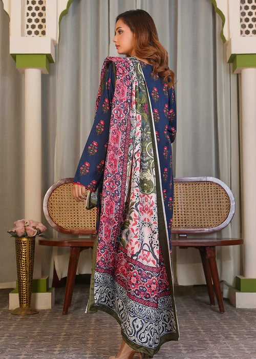 By-East Khaddar Printed Suit Blue Women 3pcs